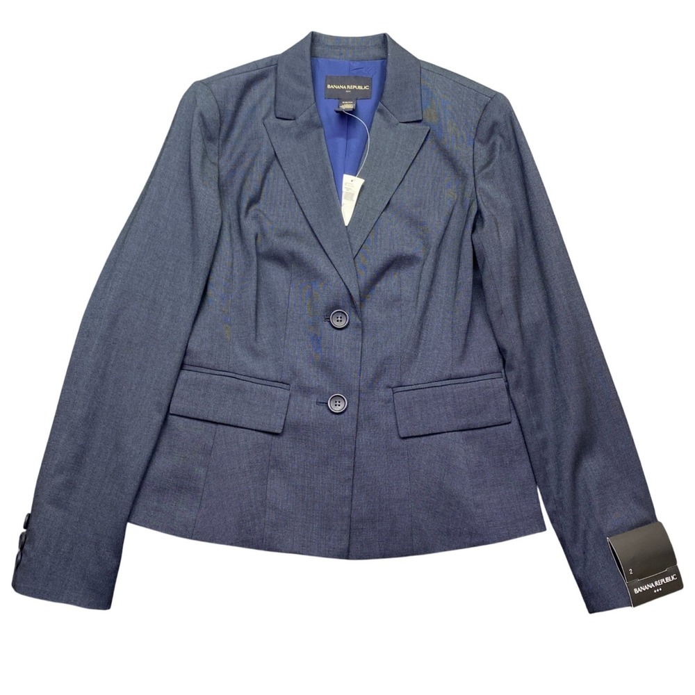 Banana Republic Womens Size 2 Navy Blue Stretch 2-Button Blazer Jacket 189860-00